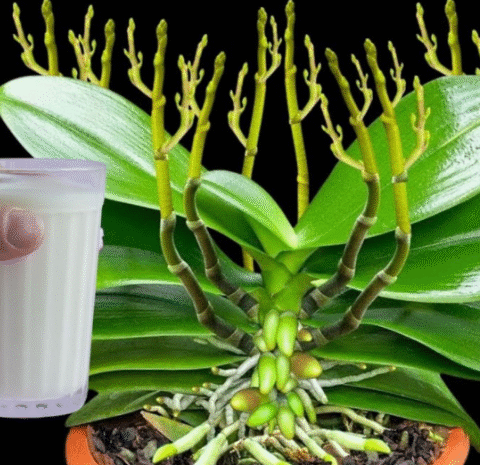 A substance that makes orchids bloom roots and flowers all year round: very lush