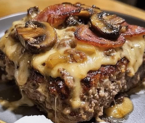 Bacon Mushroom Swiss Cheese Meatloaf