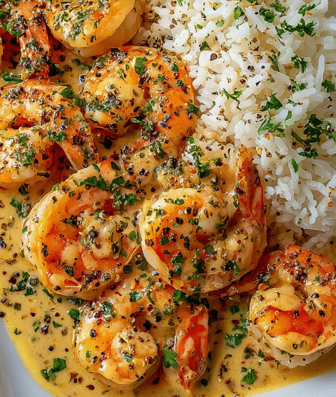 Creamy Garlic Butter Shrimp Bowl with Herb Rice