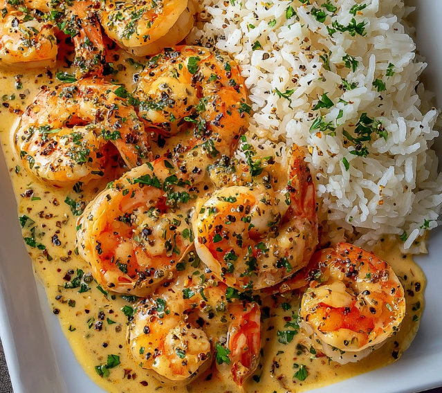 Creamy Garlic Butter Shrimp Bowl with Herb Rice