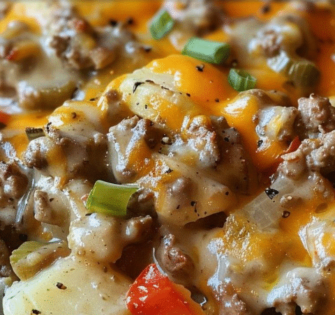 Crockpot Cheesesteak Potato Casserole