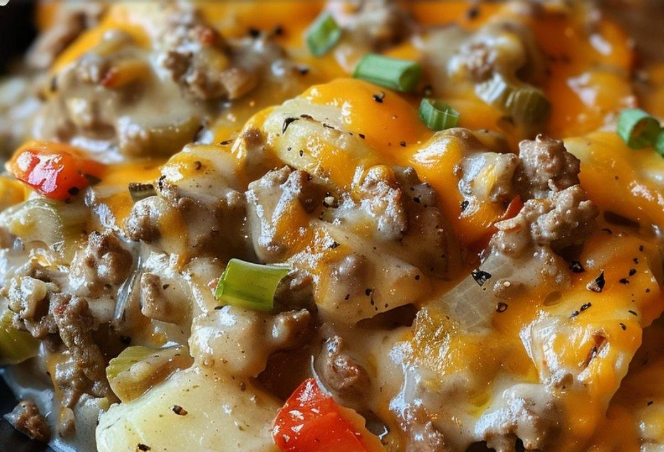 Crockpot Cheesesteak Potato Casserole