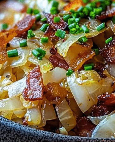 Fried Cabbage with Bacon, Onion, and Garlic
