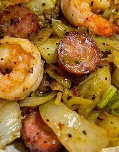 Fried Cabbage with Shrimp & Sausage