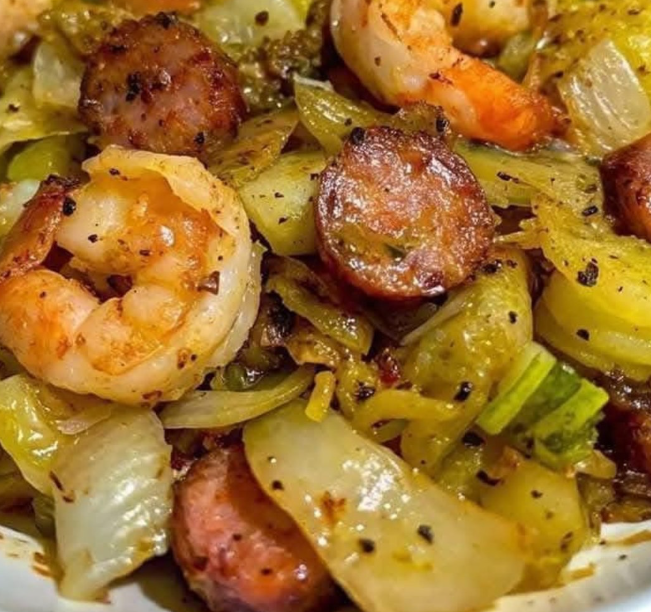 Fried Cabbage with Shrimp & Sausage