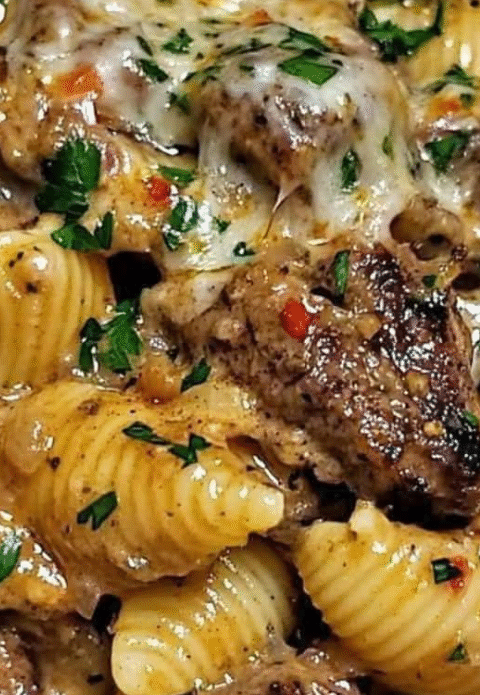 Garlic Butter Steak Bites & Creamy Parmesan Shells