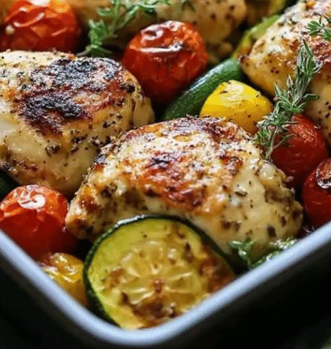 Mediterranean Chicken Zucchini Bake