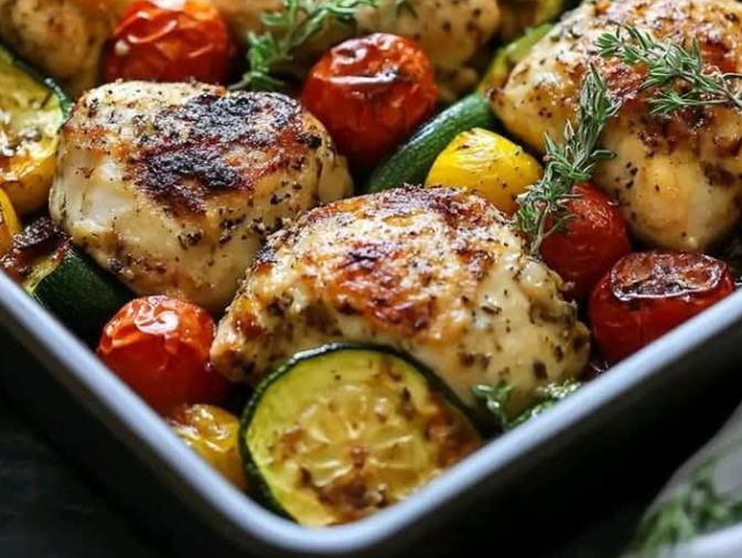 Mediterranean Chicken Zucchini Bake