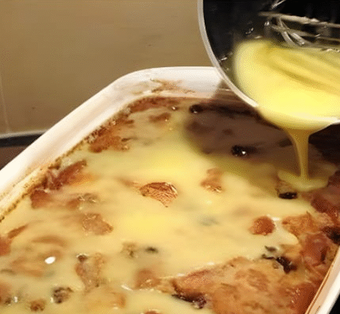 Old-Fashioned Bread Pudding with Vanilla Sauce