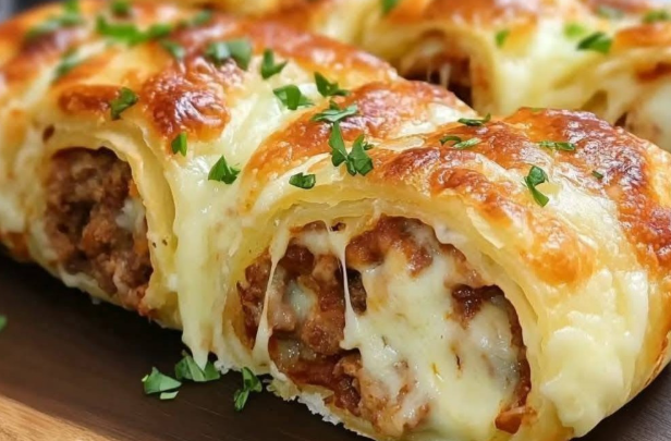 Savory Puff Pastry with Minced Meat and Cheese