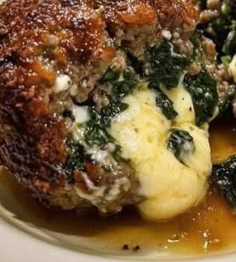 Spinach Garlic Meatballs Stuffed with Mozzarella