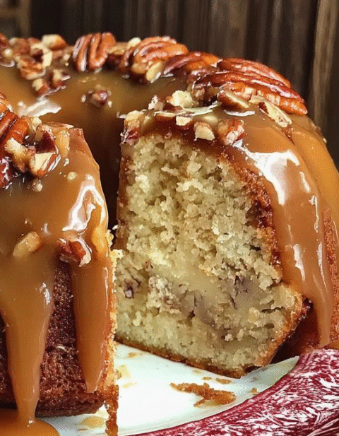 Butter Pecan Pound Cake with Caramel Glaze