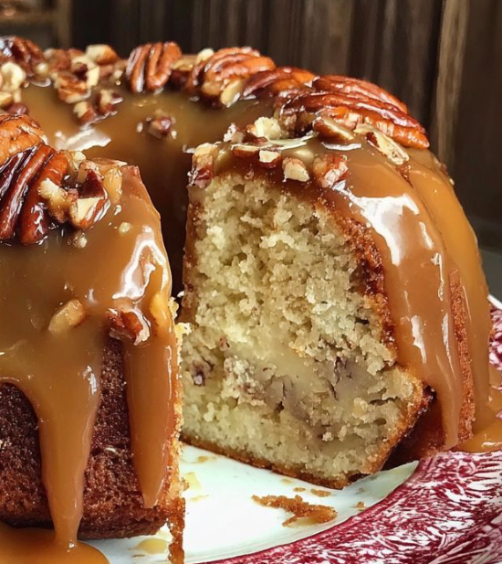 Butter Pecan Pound Cake with Caramel Glaze