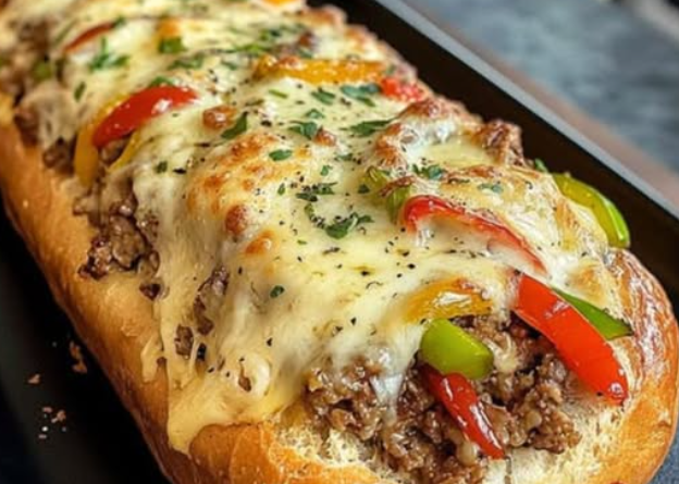 CHEESESTEAK-STUFFED GARLIC BREAD LOAF