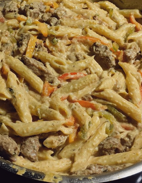 Creamy Steak Penne Pasta with Bell Peppers