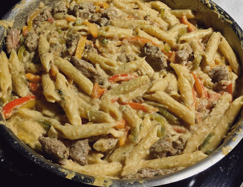 Creamy Steak Penne Pasta with Bell Peppers