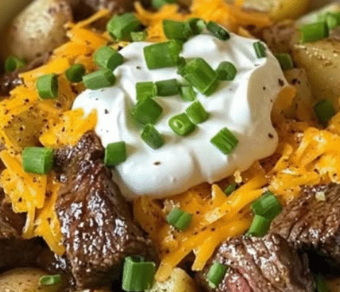 Crockpot Loaded Steak and Potato Bake