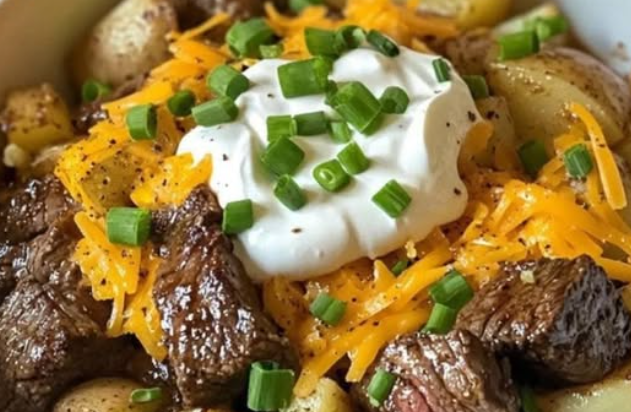 Crockpot Loaded Steak and Potato Bake