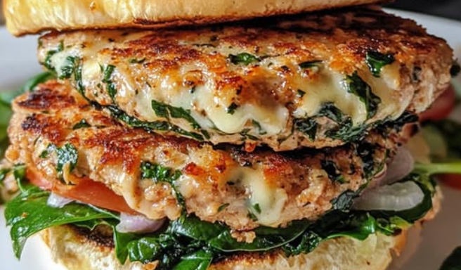 Homemade Cheddar Spinach Chicken Burgers