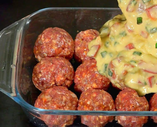 Homemade Cheesy Meatballs in a Rich Creamy Onion Sauce