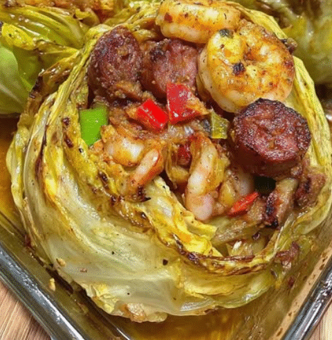 Keto Cajun Shrimp & Sausage Stuffed Cabbage