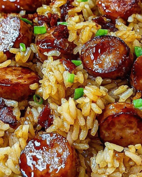 ONE PAN SWEET AND TANGY BARBECUE SAUSAGE RICE