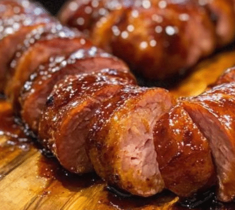 Maple BBQ Hasselback Kielbasa Bites