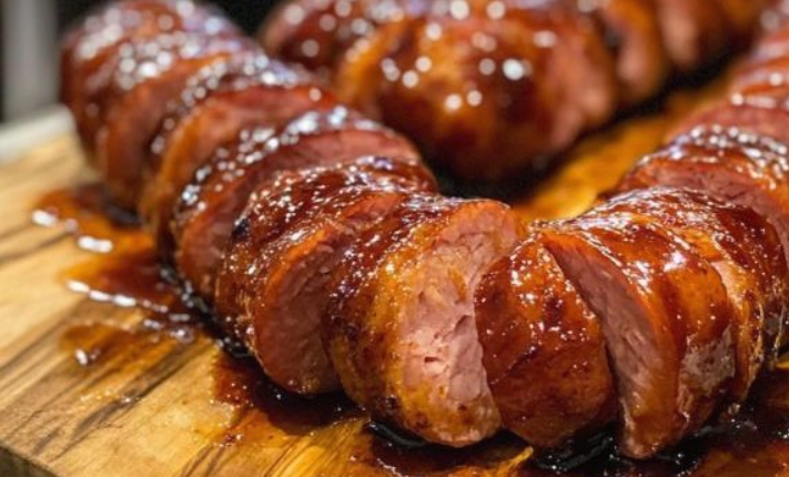 Maple BBQ Hasselback Kielbasa Bites