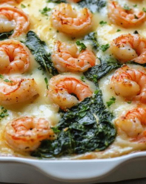 Oven-Baked Shrimp and Spinach Gratin