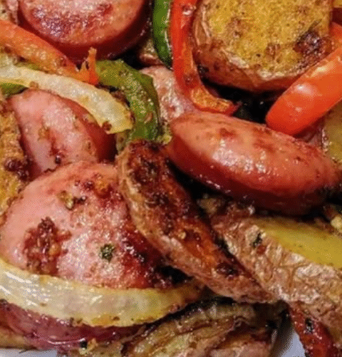 Fried Potatoes and Onions / Peppers with Smoked Sausage
