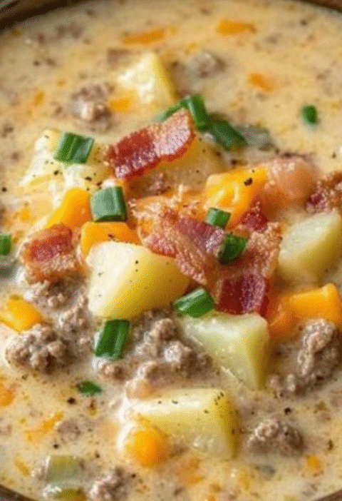 Slow Cooker Cheesy Burger Flavored Soup