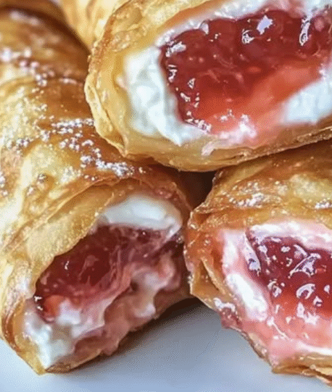Strawberry Cheesecake Egg Rolls with Lemon Glaze