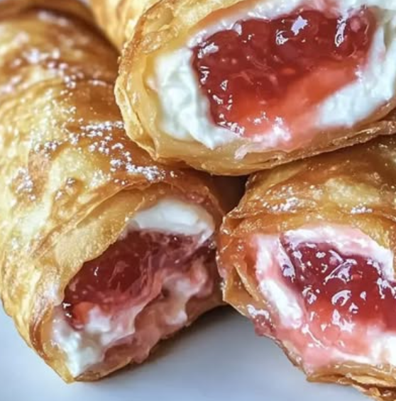 Strawberry Cheesecake Egg Rolls with Lemon Glaze