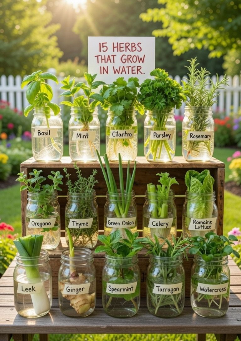 15 Kitchen Herbs & Vegetables You Can Regrow in a Mason Jar of Water